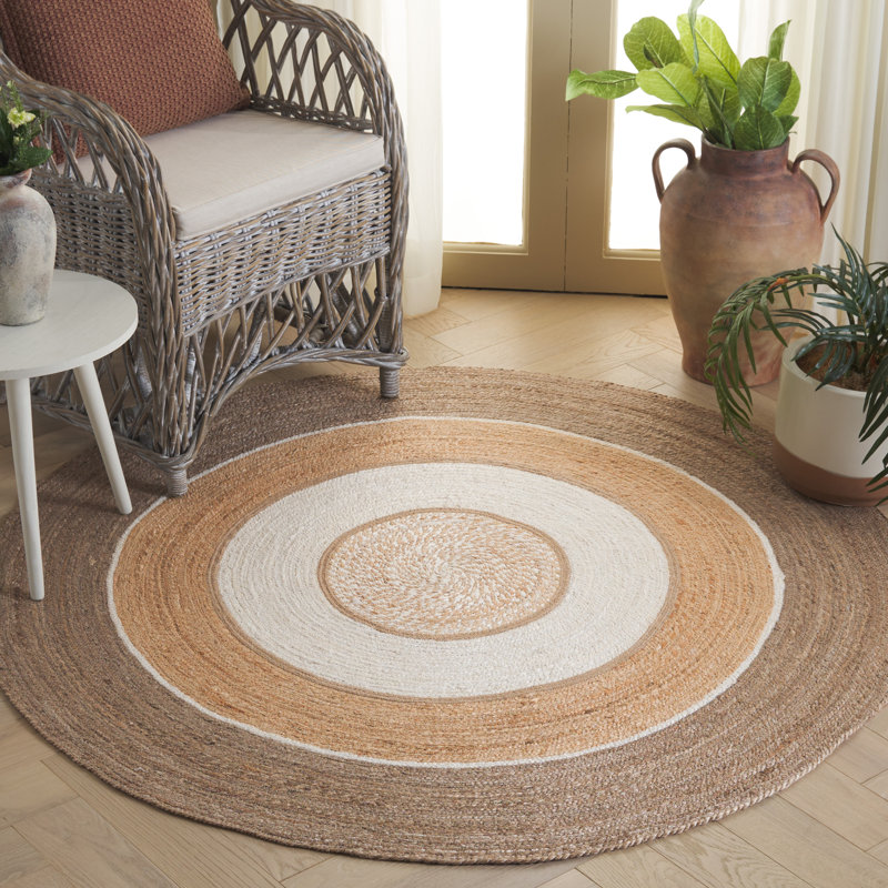 Tapis naturel / gris Natural Fiber 535, Rond 5 pi