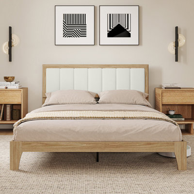 Structure de lit en métal - rangement sous le lit, tête de lit tapissier et tapis antibruit, chambre / chambre principale / petit appartement