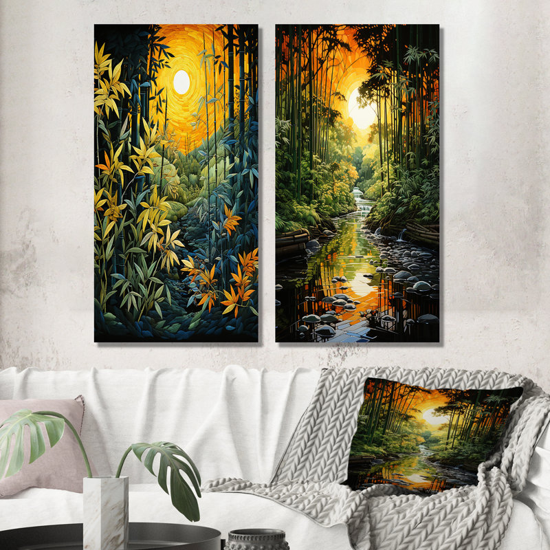 «Asian Art Bamboo Whisper», 2 pièces, H 40 po x l 40 po, Toile tendue