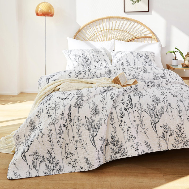 Floral Quilt Set 2 Pieces - Lightweight Botanical Pattern Quilt With One Pillowcase, Twin Comforter + 1 Standard Pillowcases