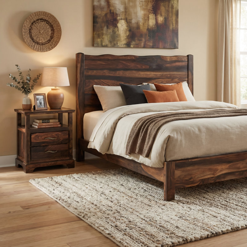 Chaliyah Solid Wood Standard Bed, Queen, Walnut