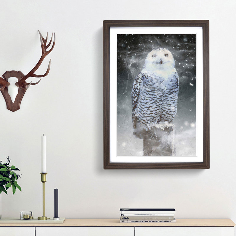 Snowy Owl on a Perch - Picture Frame Graphic Art Print, Walnut Framed, 65cm H x 48cm W x 2cm D