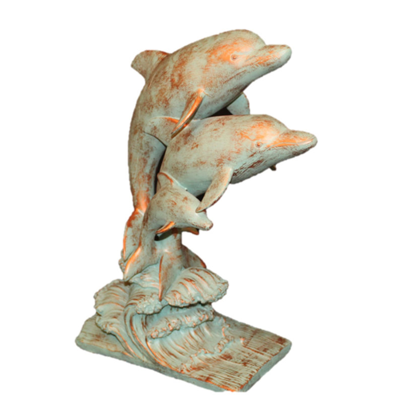 Statue de dauphin sautant sur la plage, Bronze patiné