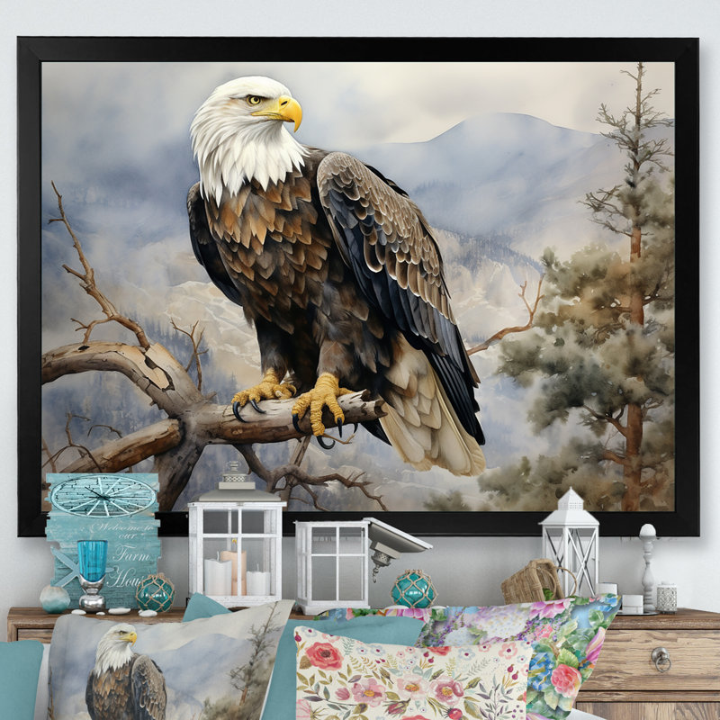 «Bold Eagle Noble Perch», reproduction sur toile Aigle, H 16 po x l 32 po x P 1 po, Cadre simple noir