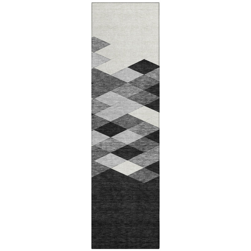 Machine Washable Indoor/Outdoor Chantille ACN2555 Geometric Rug, Runner 2'3" x 7'6", Black