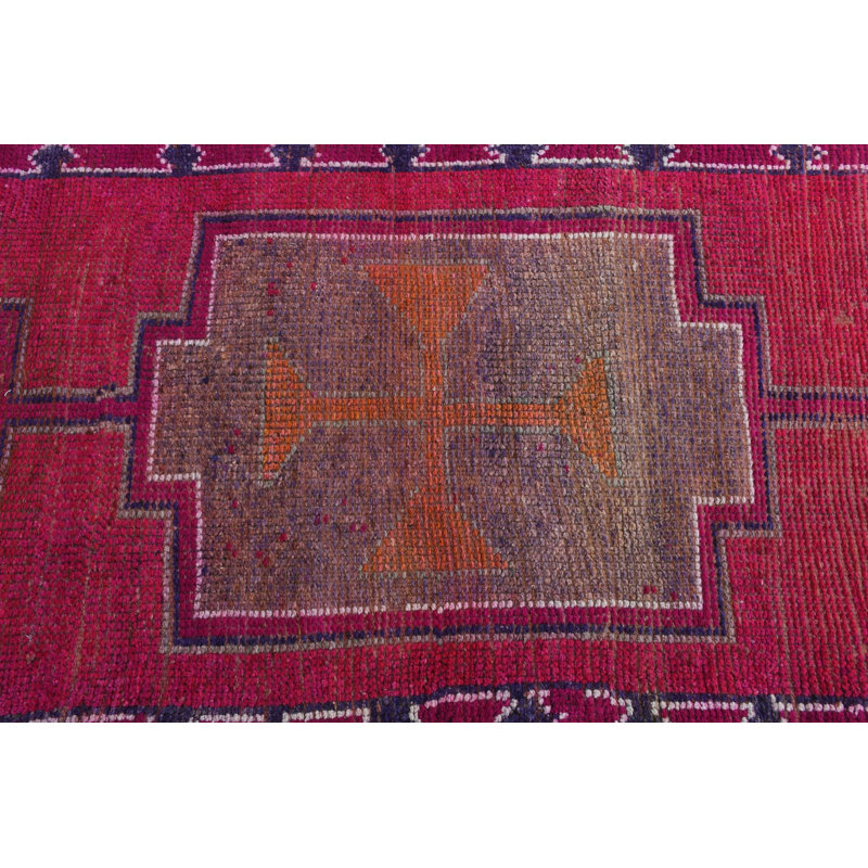 Tapis géométrique en laine rouge 35,4 x 144,9 pouces