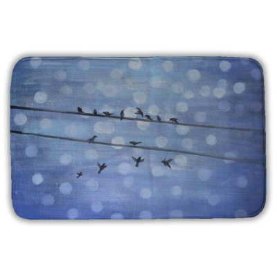 Birds on glittering blue sky Bath Mat with Non-Slip Backing - Quick Dry Memory Foam Bathroom Rug - Absorbent - Modern Plush Spa-Style - Machine Washable