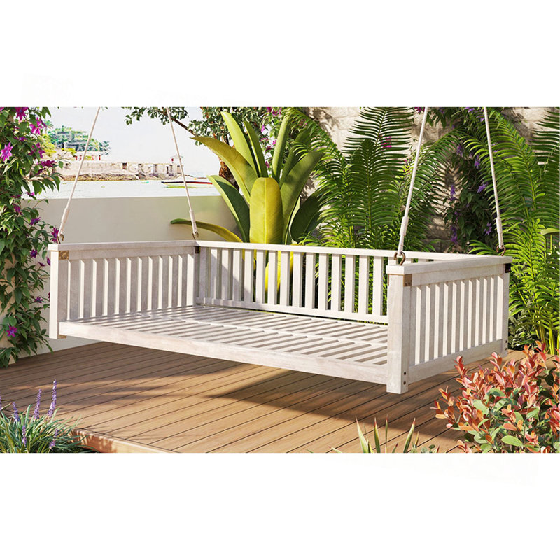 Balancelle de jardin en bois avec cordes pour la cour, Blanc