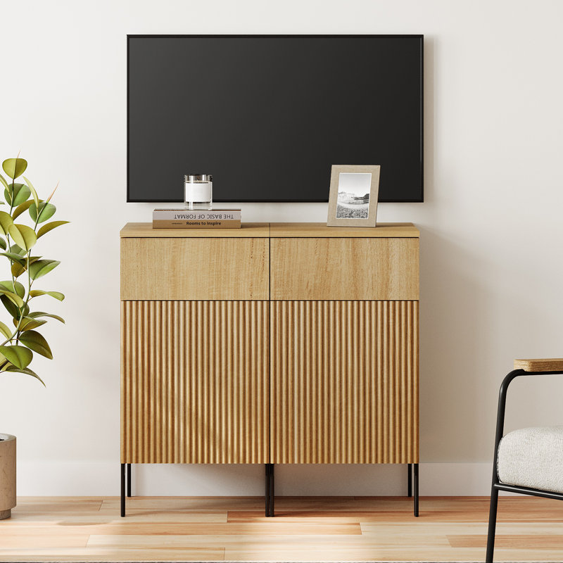 Meuble télé 31,5 po avec portes, meuble télé avec tablette et meuble télé Union Rustic, Chêne