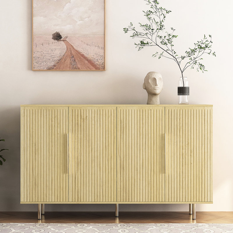 Modern Wood Accent Cabinet, Fluted Sideboard With Adjustable Shelves For Practical And Aesthetic Home Decor Console, Sophisticated