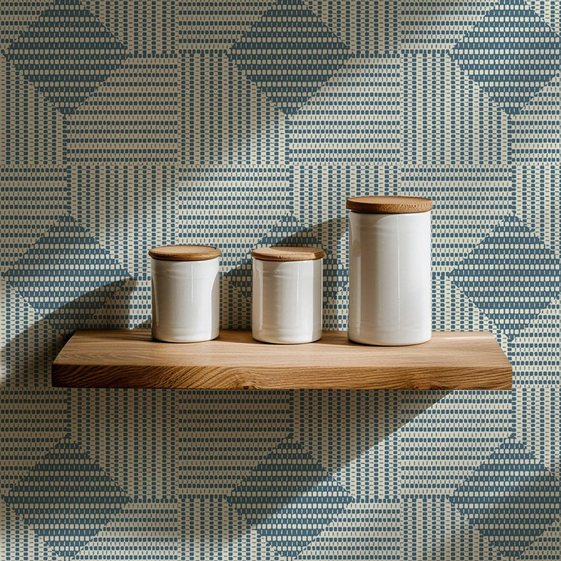 Woven Basket - Wallpaper, Blue, Faux Grasscloth, Non-Pasted