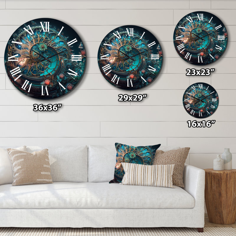 Bioluminescent Spiral Oceanic Astrolabe II Metal Wall Clock, Medium
