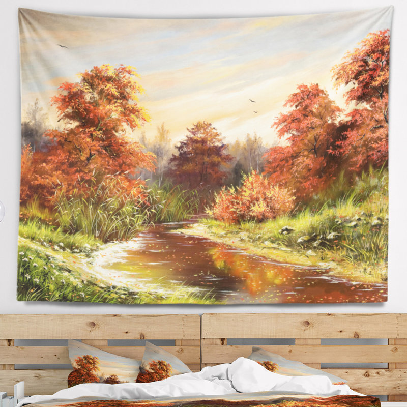 Paysage de la tapisserie de la rivière rouge, H 50 po x l 60 po