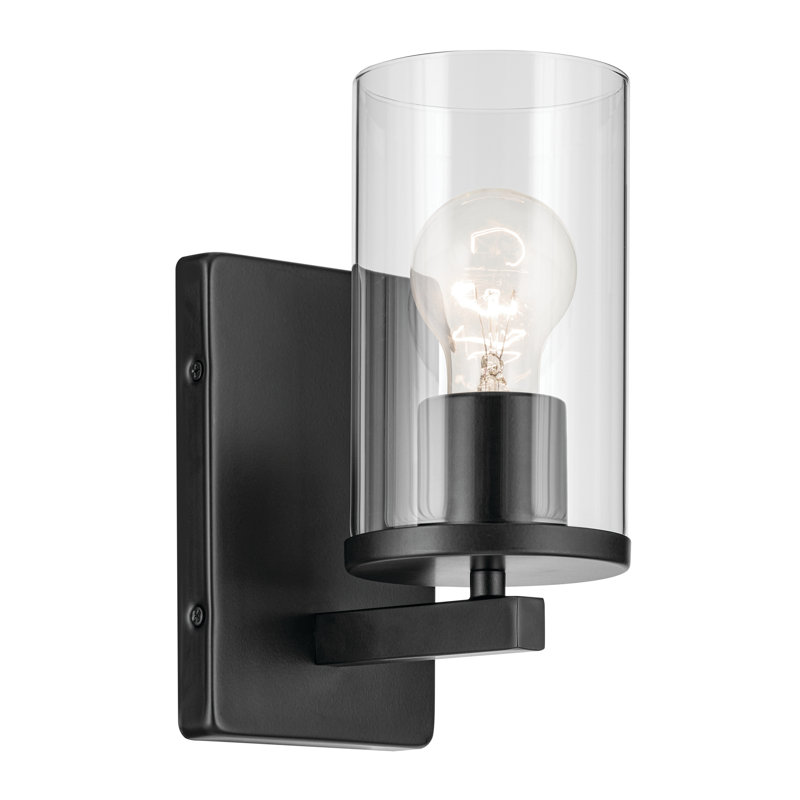 1-Light Satin Black Bath Vanity Wall Sconce with Clear Glass Shade, Satin Black