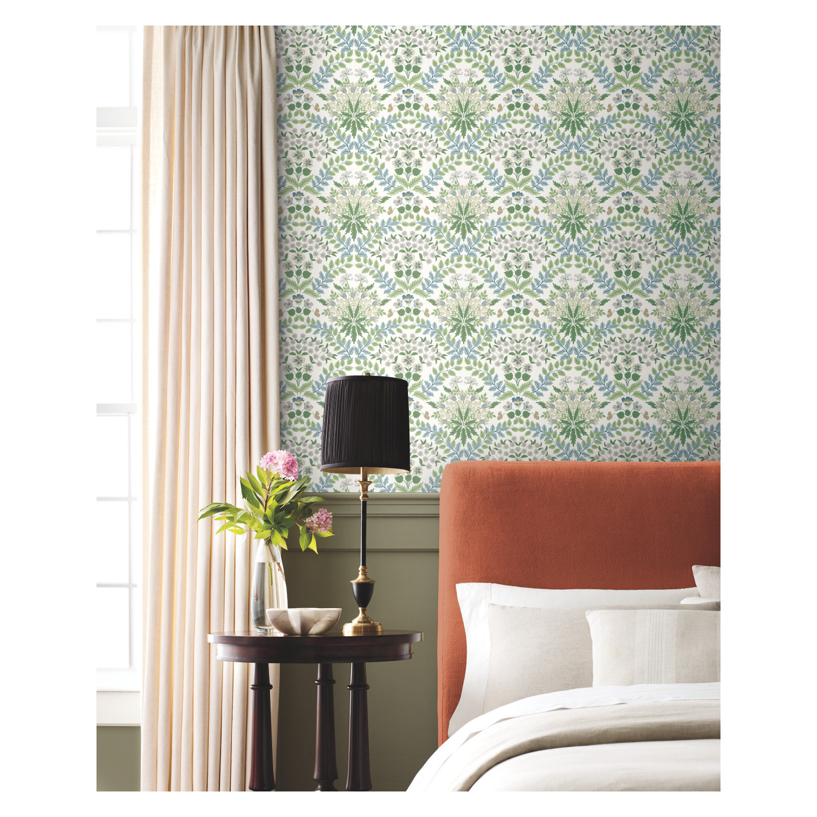 Rifle Paper Co. Bramble 27' L x 27" W Smooth Wallpaper Roll, White/Blue