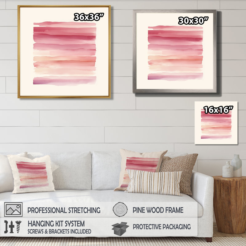 Art mural ligne Blush, lignes d'horizon Blush, toile rose minimaliste, Cadre flottant noir, H 24 po x l 24 po