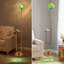 Lampe sur pied moderne avec tablette en bois intégrée, abat-jour en verre décoratif, finition laiton, 1 ampoule DEL incluse-560053492