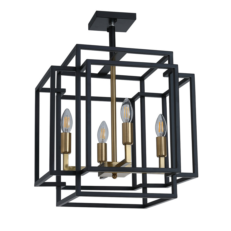 Plafonnier semi-encastré 4 lumières 16,5 po Pitre, Noir / or