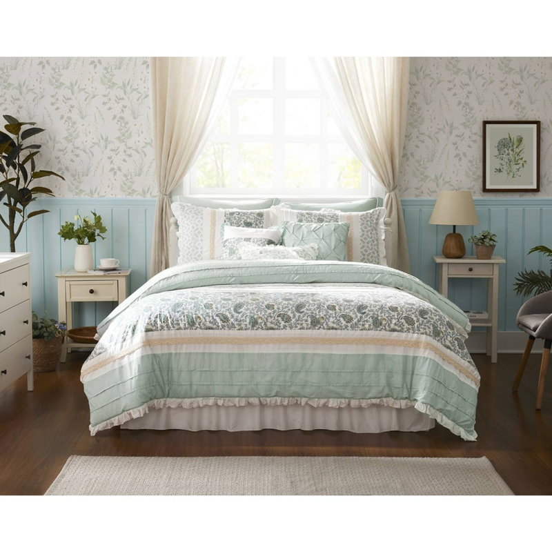 Très grand édredon - 9 pièces en coton avec un design chic et décontracté, comprend un édredon, des taies décoratives, des taies décoratives européennes et des coussins décoratifs plissés dans une literie sensation de chalet, adorable