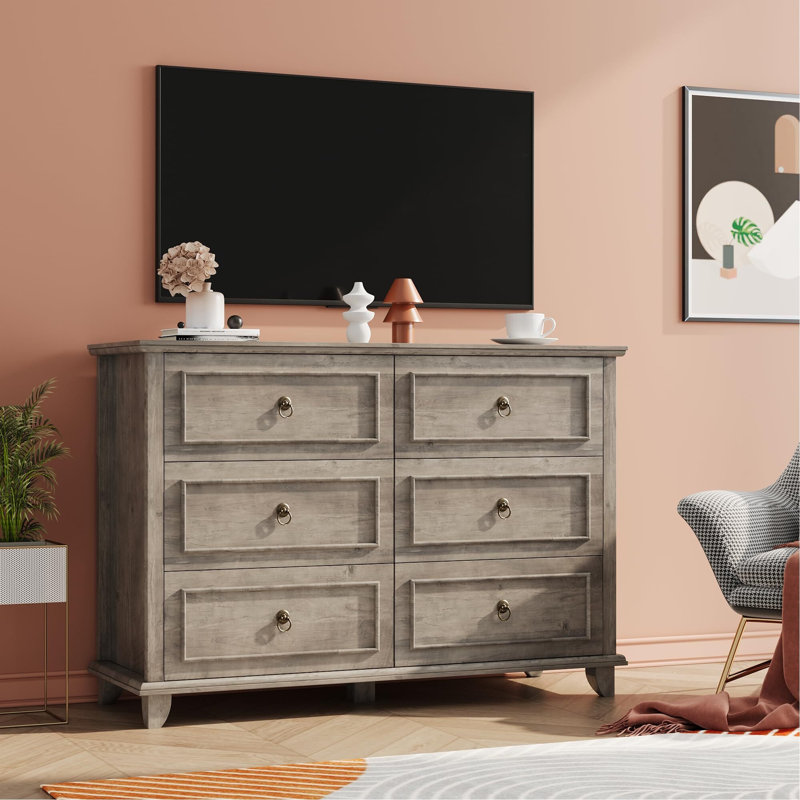 Commode double 6 tiroirs, traditionnelle, Gris