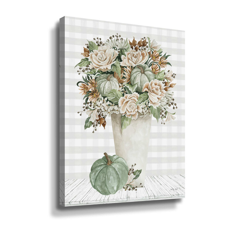 Automne floral avec citrouilles I Gallery, H 14 po x l 18 po, Toile tendue
