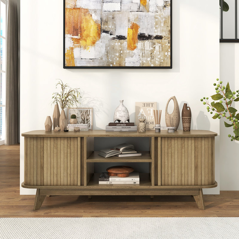 Ebern Designs Tv Stand For Tv Up To 55 Inch Television Cabinet With 2 Open Shelves Sliding Doors