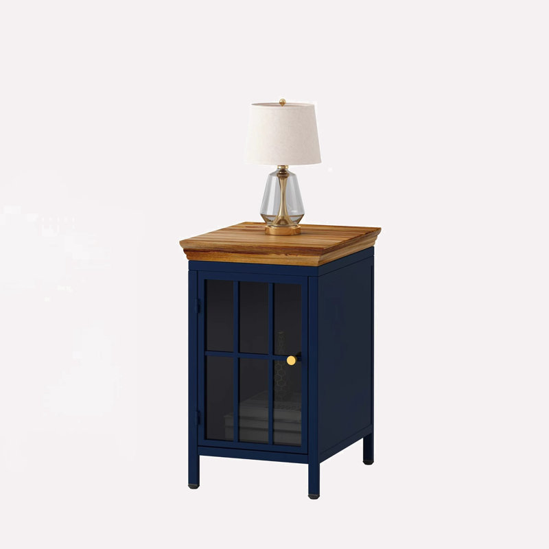 Table de chevet avec armoire de rangement, Bleu foncé