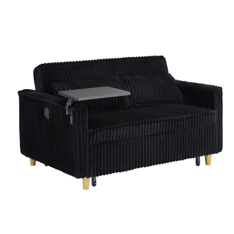 The pull-out and push-in sofa with dual functions, equipped with a movable tabletop and USB ports, is suitable for use in living rooms and bedrooms.