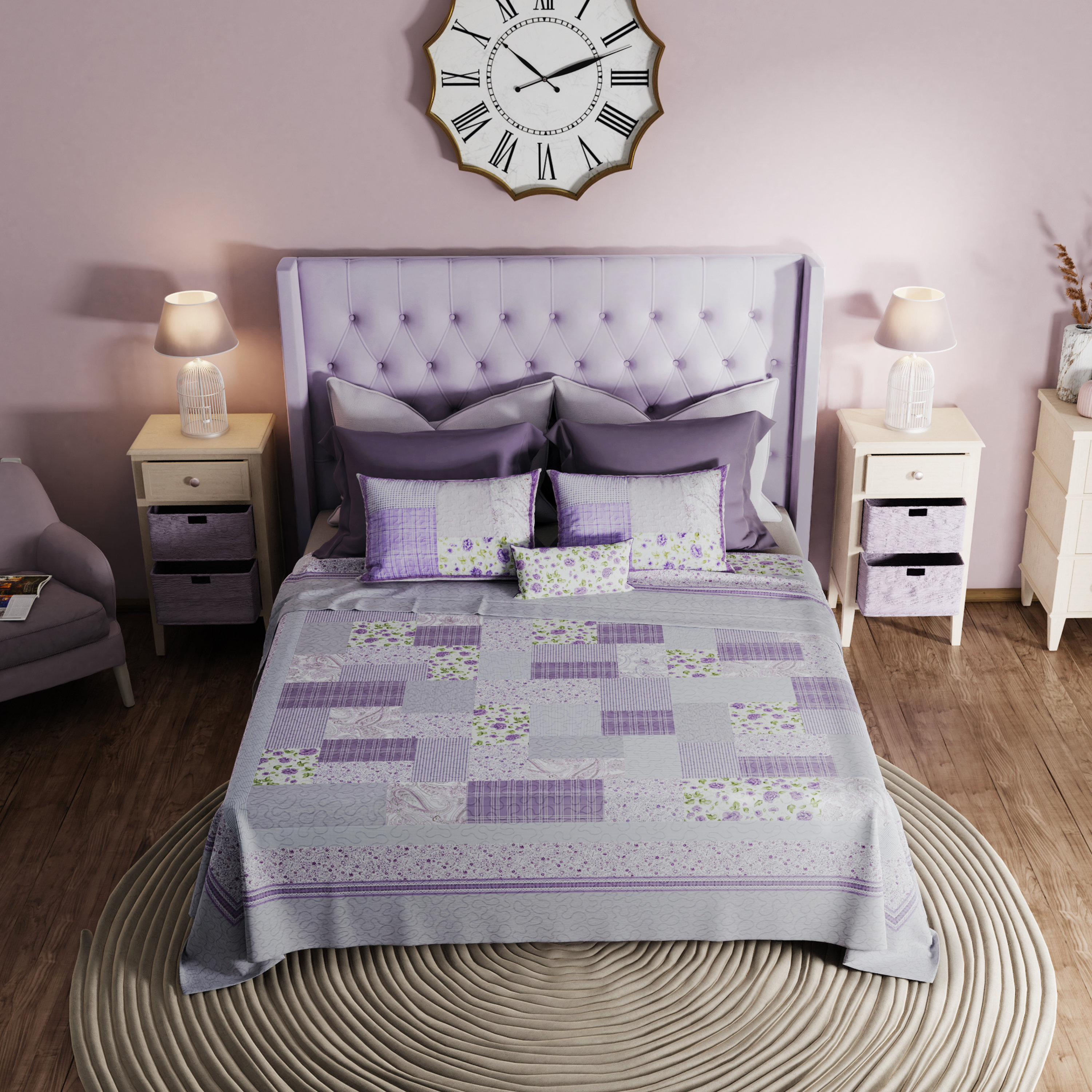 August Grove® Baver Lavender/White/Green Cotton Reversible Traditional