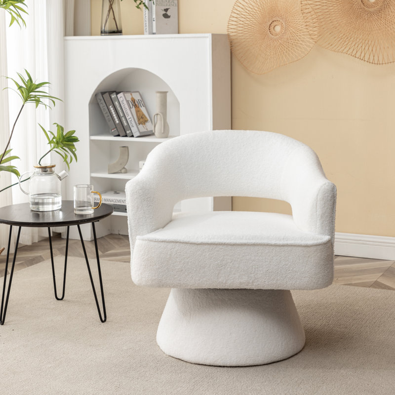 Fauteuil demi-tonneau pivotant de 28 po Kenzlee, Tissu en peluche blanc