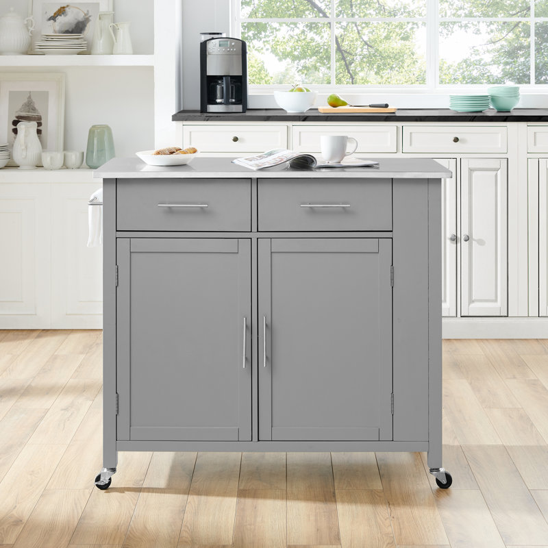 Clyve Kitchen Island, Gray, Stainless Steel