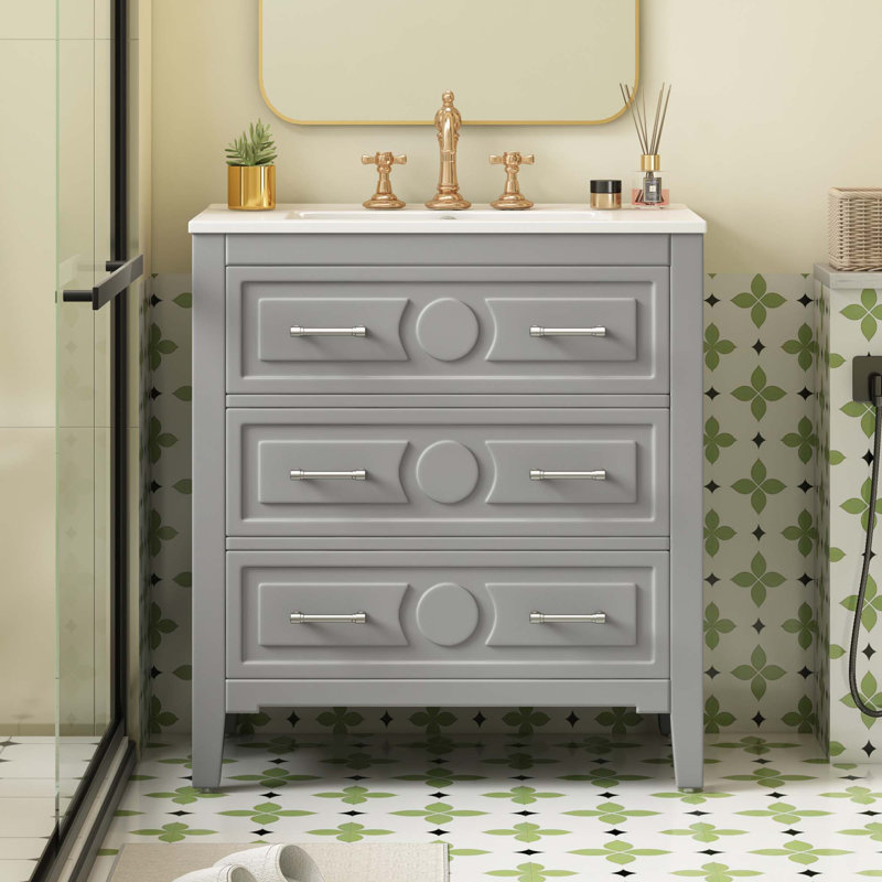 Meuble-lavabo 30 po avec lavabo en céramique, Gris