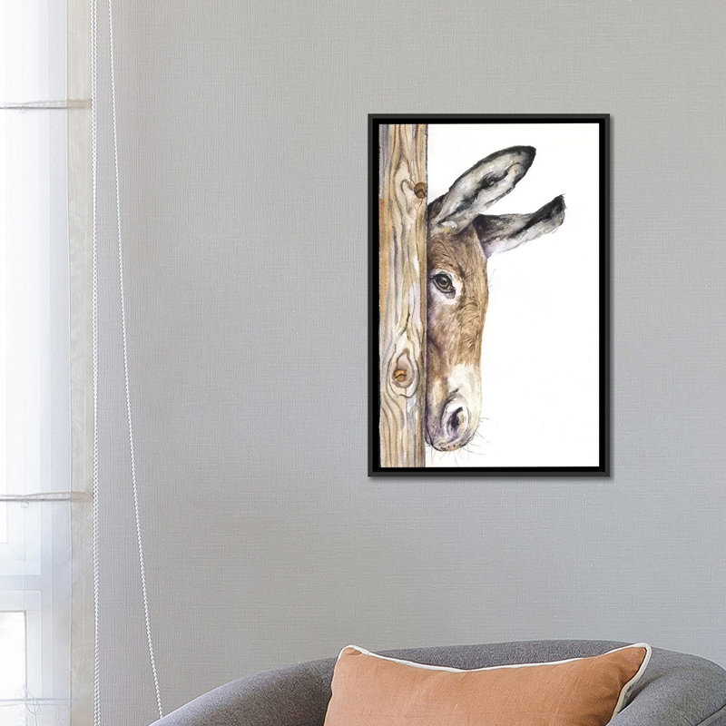«Donkey on White», reproduction sur toile, H 26 po x l 18 po x P 1,5 po, Toile avec cadre noir, Pas de tapis