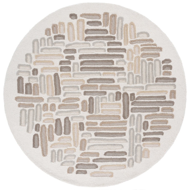 Haviland Ebony Hand Tufted Wool Cotton Abstract Rug in Beige/Ivory, Round 6'
