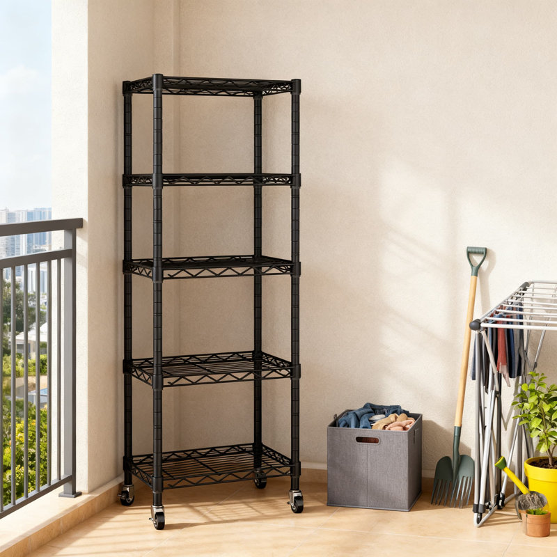 Étagère de rangement en fil métallique à 5 niveaux avec roulettes, étagère réglable en métal pour la cuisine