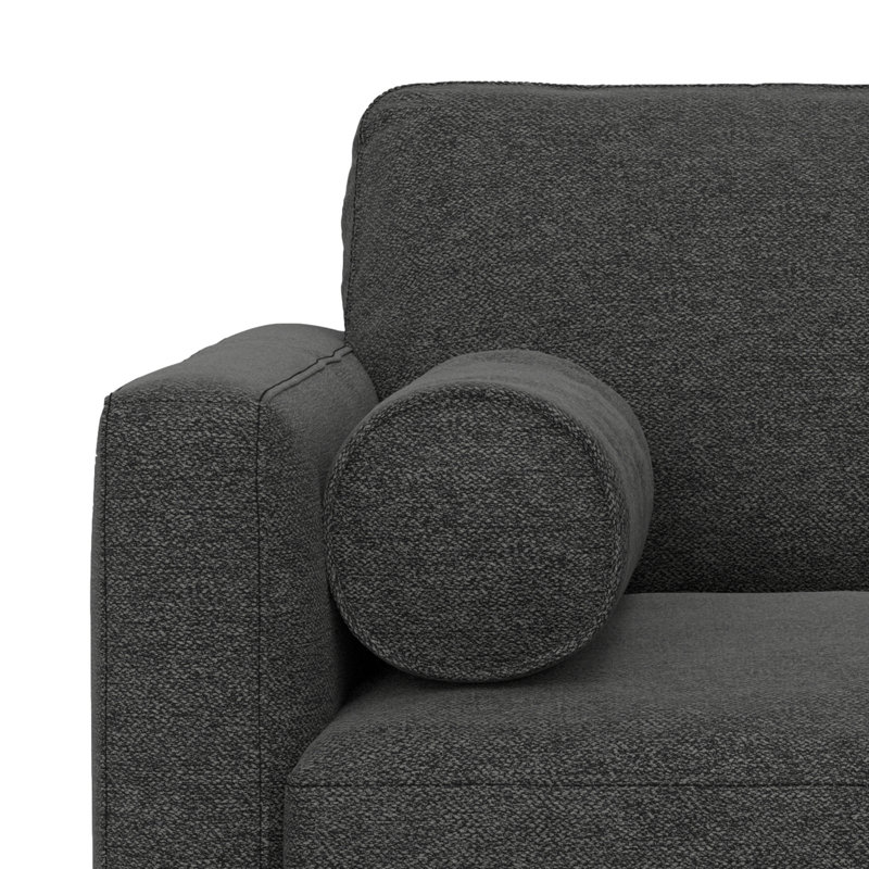 Morrison 42"W Upholstered Performance Fabric Mid-Century Modern Arm Chair With Bolster Pillows, Charcoal Gray Polyester