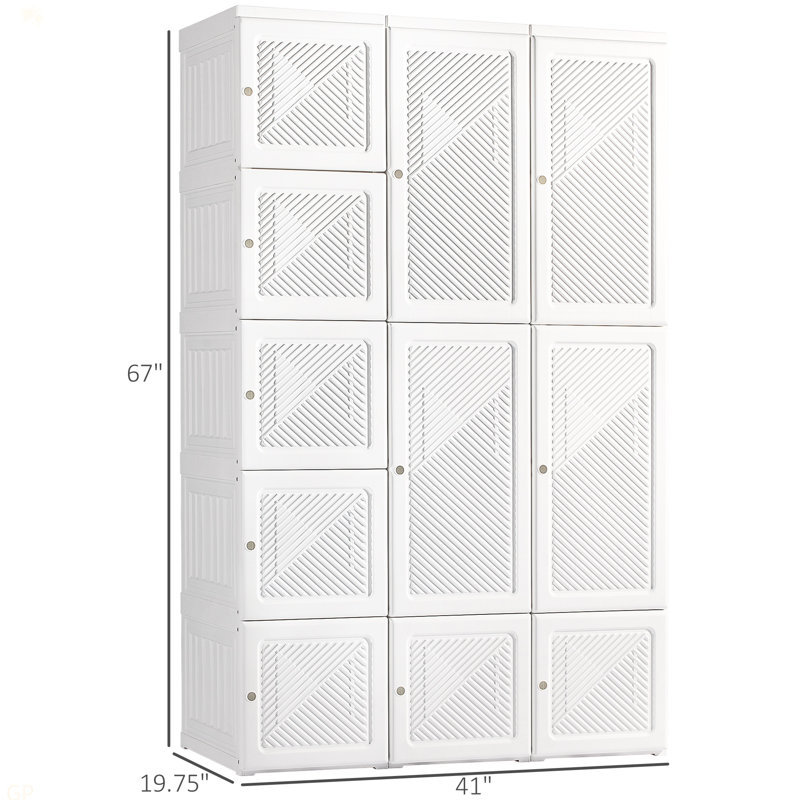 HOMCOM Portable Wardrobe Closet, Folding Bedroom Armoire, Clothes Storage Organizer With 11 Cube Compartments, Hanging Rod, Magnet Doors