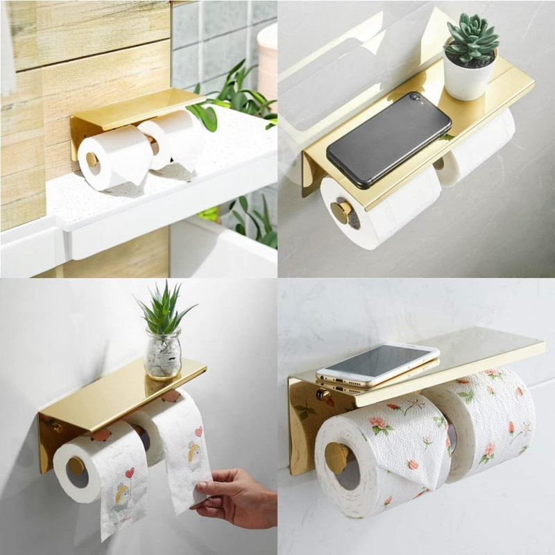 Porte-papier hygiénique en acier inoxydable avec tablette, porte-papier hygiénique mural antirouille, design moderne pour la maison, le bureau ou l'hôtel