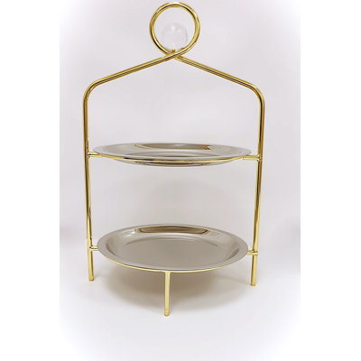 Silver 2 Tier Stand With Gold Frame And Ball - 16.5"H