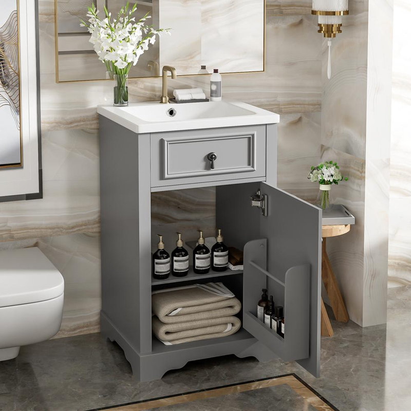 Elegant Vanity with Storage, Gray
