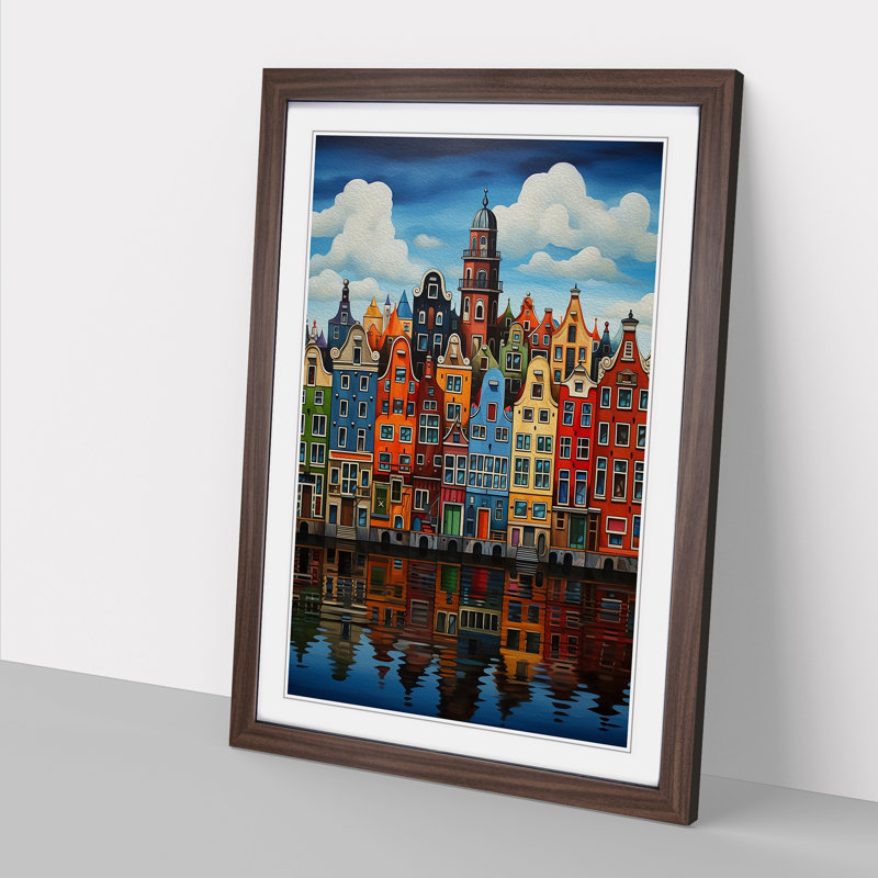 Amsterdam Hard Edge Painting Framed Print, Walnut, 46cm H x 34cm W x 2cm D
