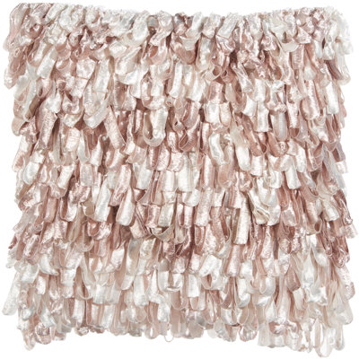 20" Throw Pillow With Shaggy Ribbon Ruffles