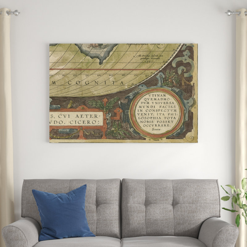 Mappemonde antique grille III, H 32 po x l 48 po x P 1,25 po
