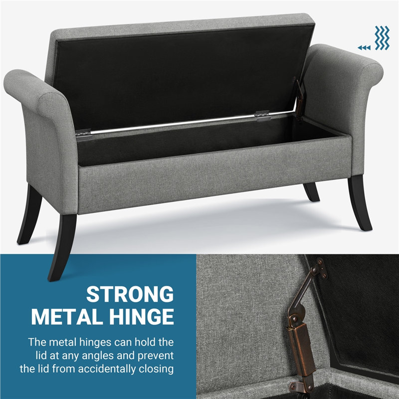 Sholom 52" W Tufted Upholstered Storage Bench with Rolled Arms, Light Gray