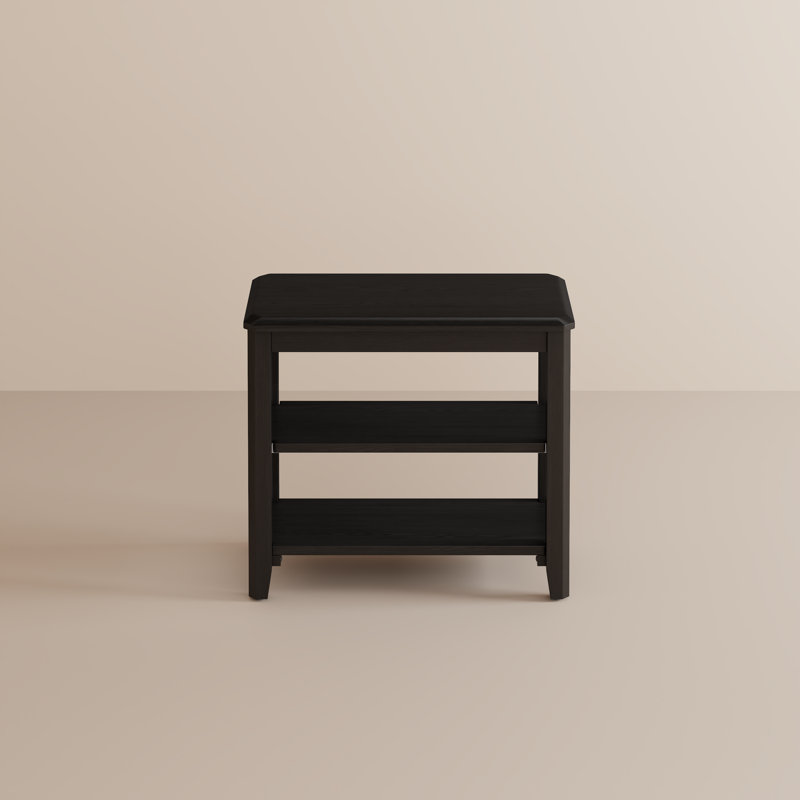 Aevah Sleek 2-Tier Solid Wooden Storage Shoe Benches, 23.62″ W, Black
