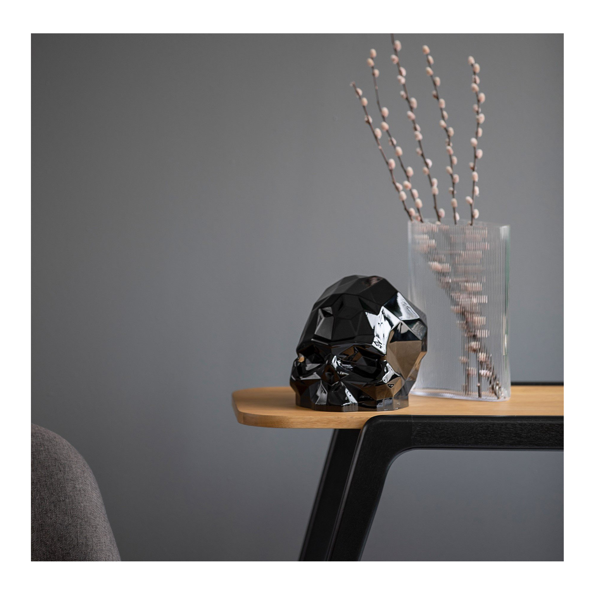 Memento Mori Faceted Skull, 3.27" H x 4.13" W x 3.15" D, Black