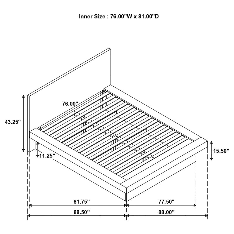 Ensemble de chambre avec lit plateforme 5 pièces blanc avec 2 tables de chevet et commode