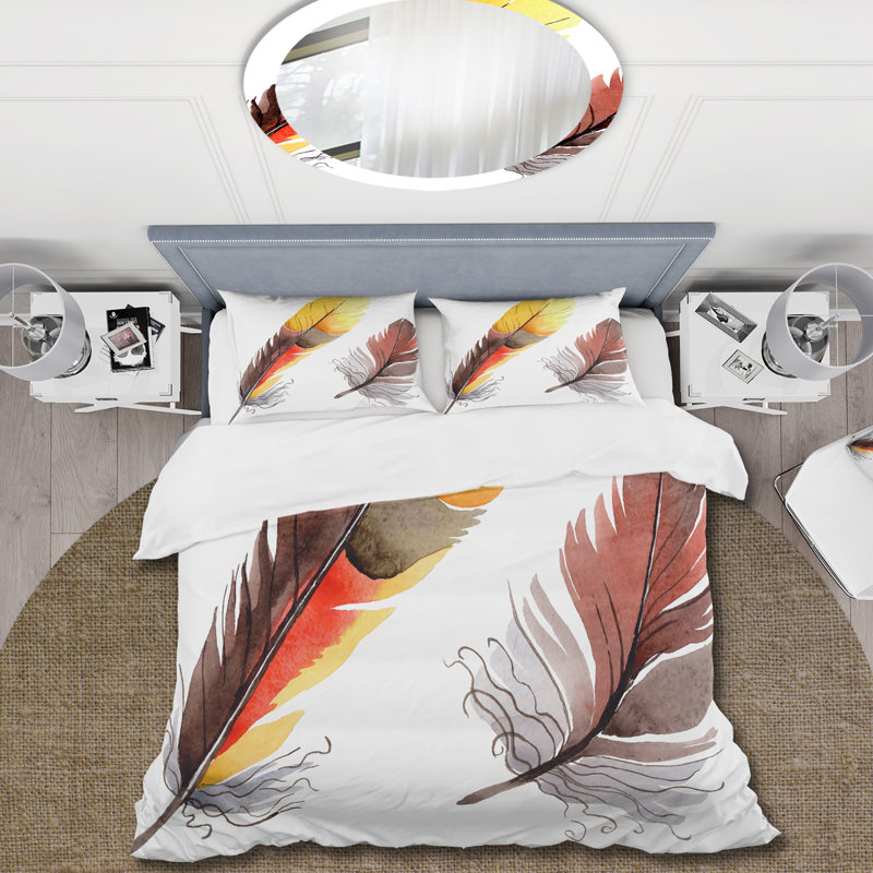 Ensemble de housse de couette bohème et éclectique Colorful Boho Feathers IV - Microfibre polyester