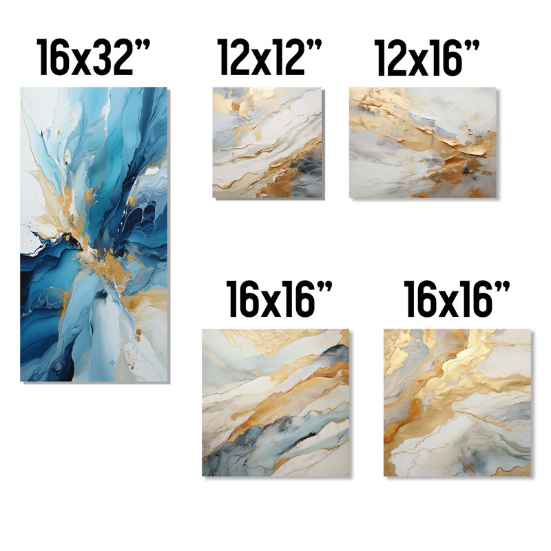 «Blue and White Glacier Charm II - Abstract Collages», ensemble d'art mural sur toile, Toile tendue