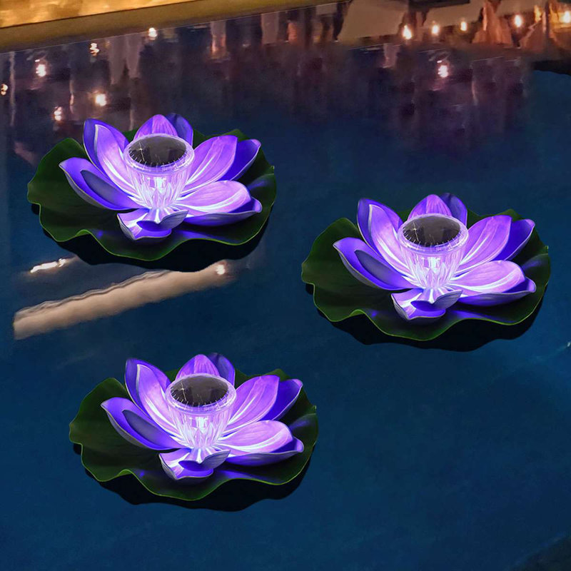 Purple Solar Powered LED Waterproof Floating Lotus Flower Light